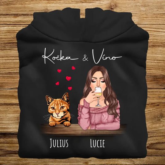 Dámská Mikina s kočkou - Víno a kočka