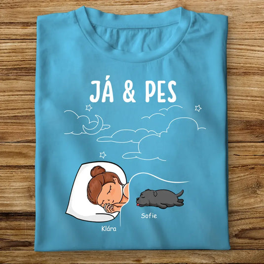 Dětské tričko se psem - Spící holka