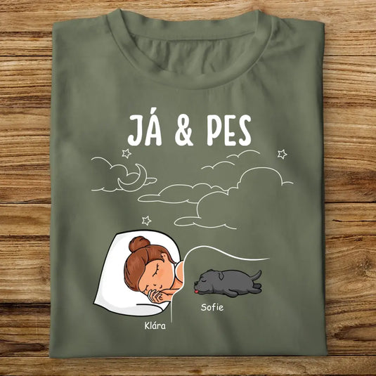 Dětské tričko se psem - Spící holka