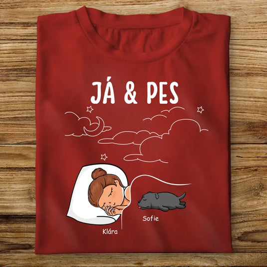 Dětské tričko se psem - Spící holka