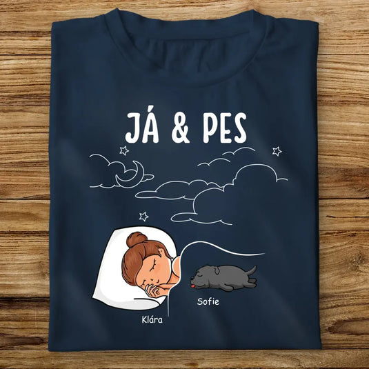Dětské tričko se psem - Spící holka