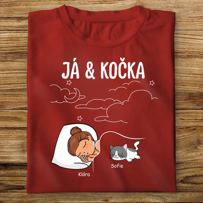 Dětské tričko s kočkou - Spící holka
