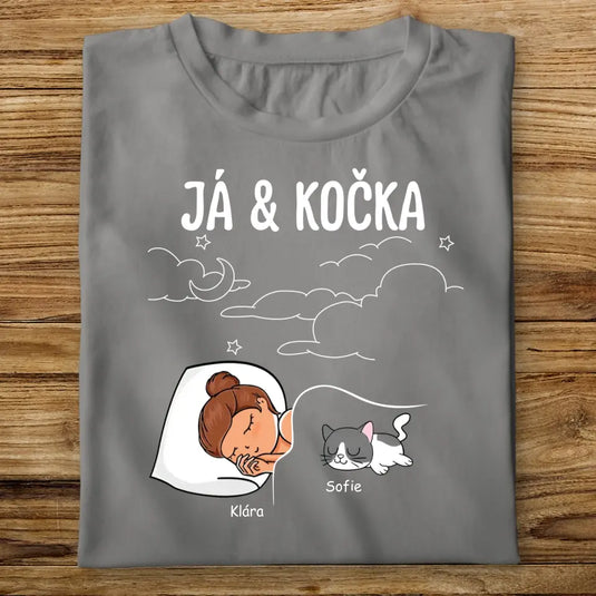 Dětské tričko s kočkou - Spící holka