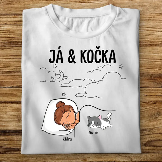 Dětské tričko s kočkou - Spící holka