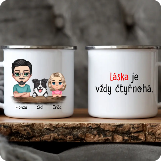 Hrníček - Chibi Muž a dítě se psem