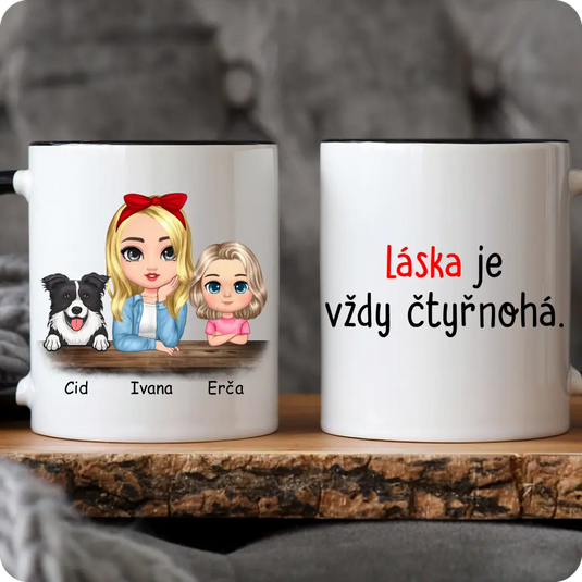 Hrníček - Chibi žena a dítě se psem