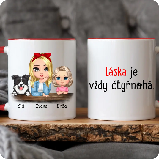 Hrníček - Chibi žena a dítě se psem