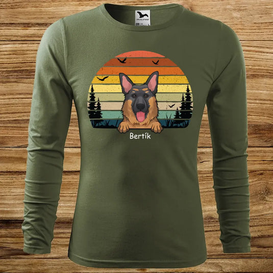 Pánské tričko se psem - Dlouhý rukáv - Vintage