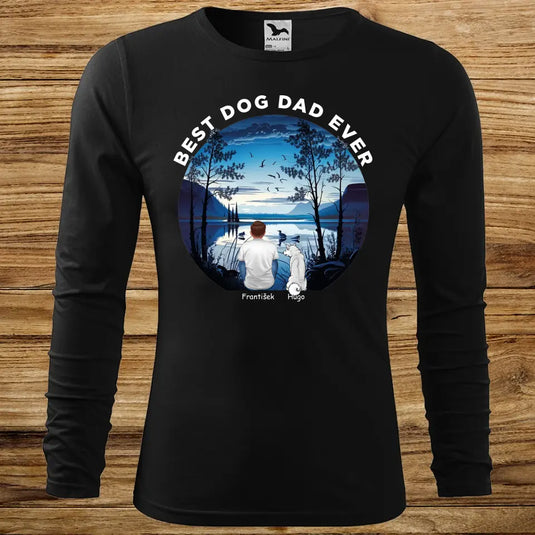 Pánské tričko se psem - Dlouhý rukáv - Jezero