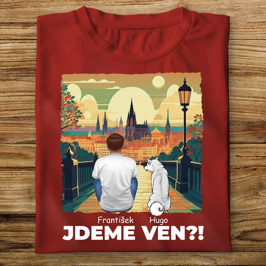 Pánské tričko se psem - Jdeme Ven Město zelené