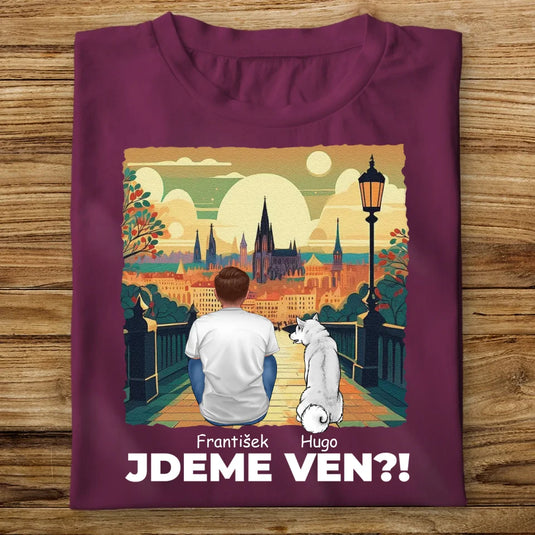 Pánské tričko se psem - Jdeme Ven Město zelené