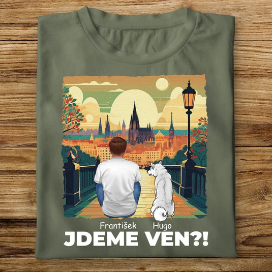Pánské tričko se psem - Jdeme Ven Město zelené