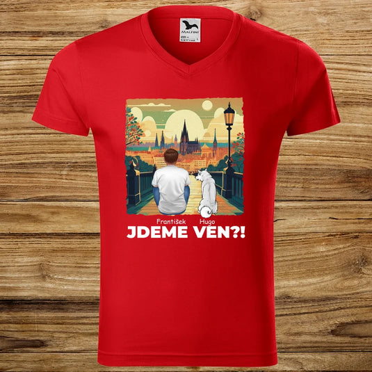 Pánské tričko se psem - Jdeme Ven Město zelené