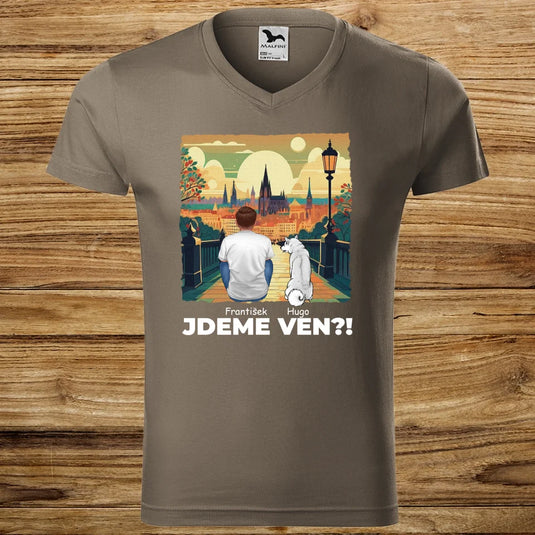 Pánské tričko se psem - Jdeme Ven Město zelené