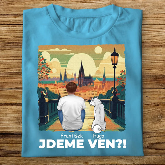 Pánské tričko se psem - Jdeme Ven Město zelené