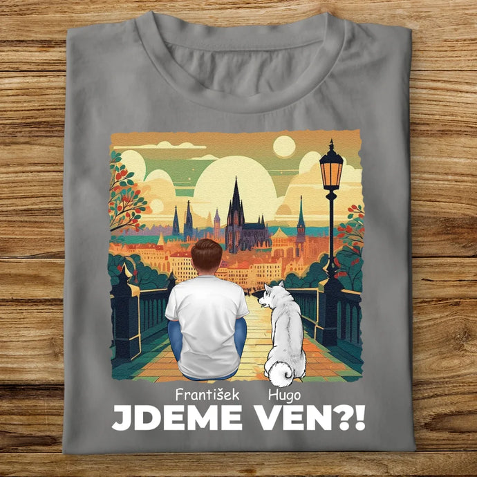 Pánské tričko se psem - Jdeme Ven Město zelené