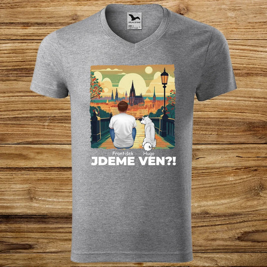 Pánské tričko se psem - Jdeme Ven Město zelené