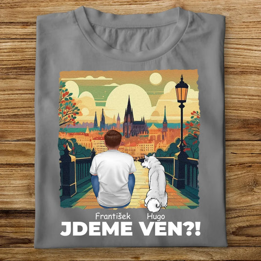 Pánské tričko se psem - Jdeme Ven Město zelené