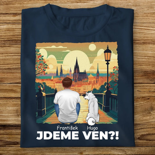 Pánské tričko se psem - Jdeme Ven Město zelené