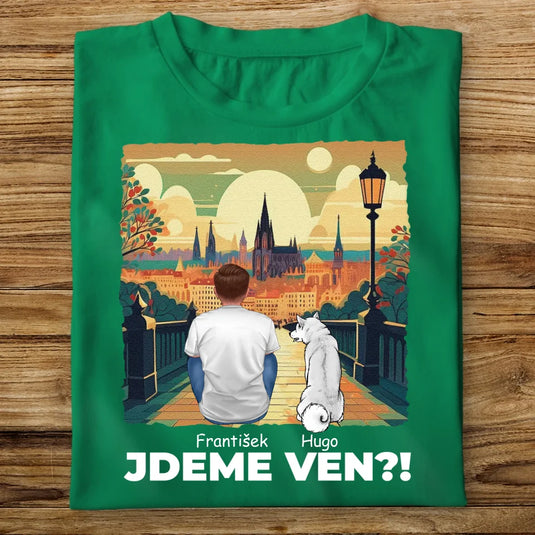 Pánské tričko se psem - Jdeme Ven Město zelené