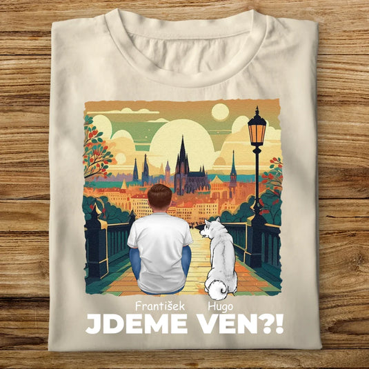 Pánské tričko se psem - Jdeme Ven Město zelené