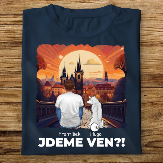 Pánské tričko se psem - Jdeme Ven Město červené