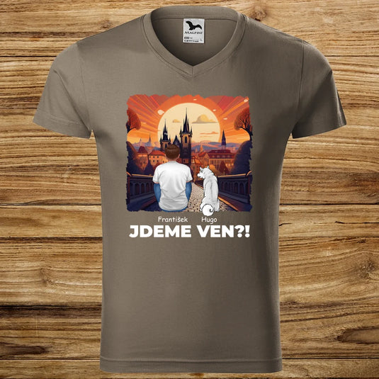 Pánské tričko se psem - Jdeme Ven Město červené