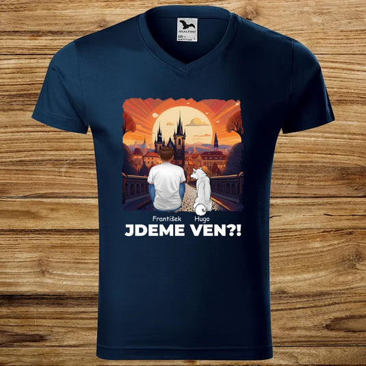 Pánské tričko se psem - Jdeme Ven Město červené