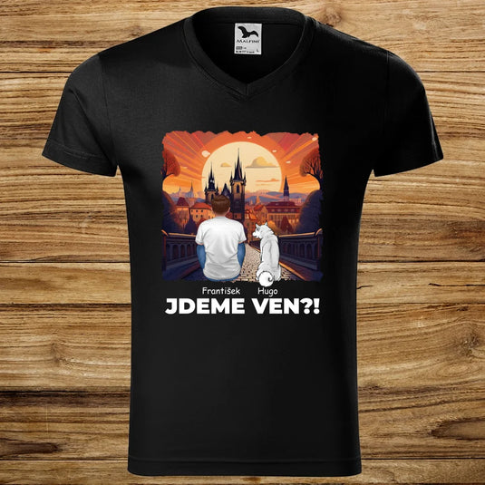 Pánské tričko se psem - Jdeme Ven Město červené