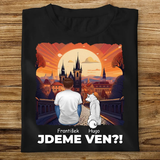 Pánské tričko se psem - Jdeme Ven Město červené