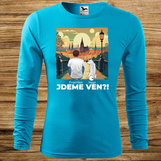 Pánské tričko se psem - Dlouhý rukáv - Jdeme Ven Město zelené
