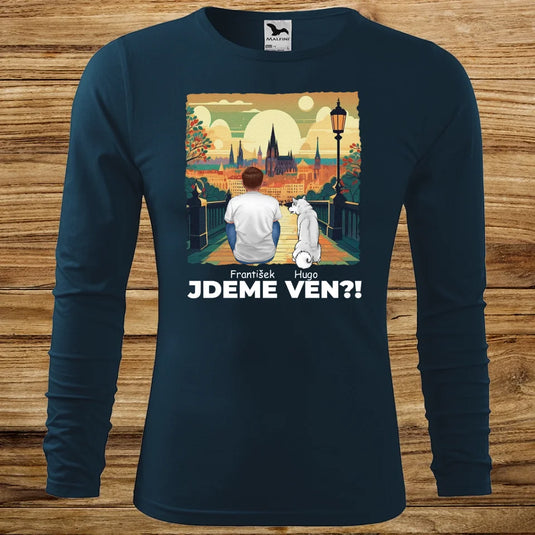 Pánské tričko se psem - Dlouhý rukáv - Jdeme Ven Město zelené