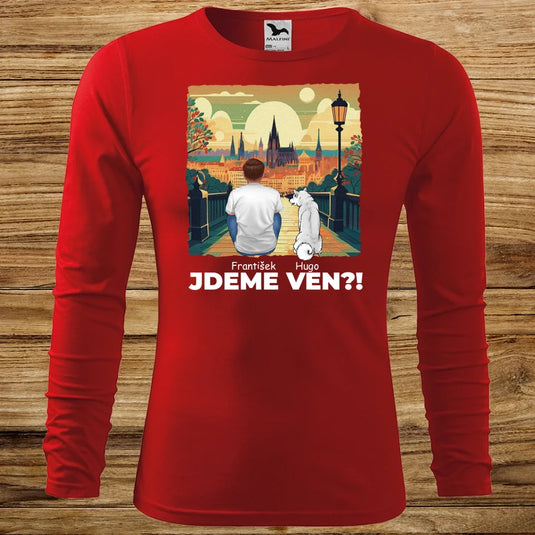 Pánské tričko se psem - Dlouhý rukáv - Jdeme Ven Město zelené