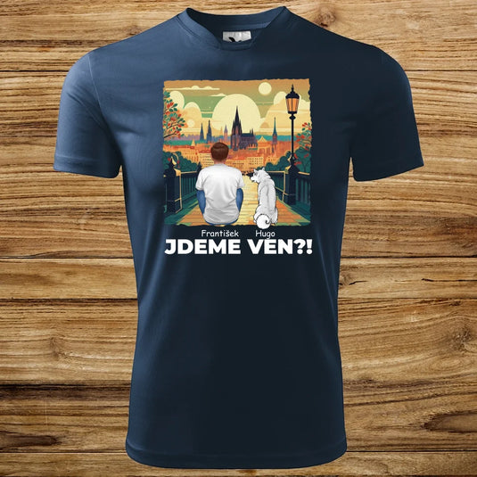 Pánské Funkční tričko se psem - Jdeme Ven Město zelené
