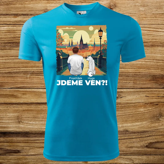 Pánské Funkční tričko se psem - Jdeme Ven Město zelené