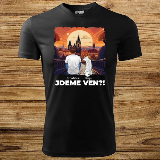Pánské Funkční tričko se psem - Jdeme Ven Město červené