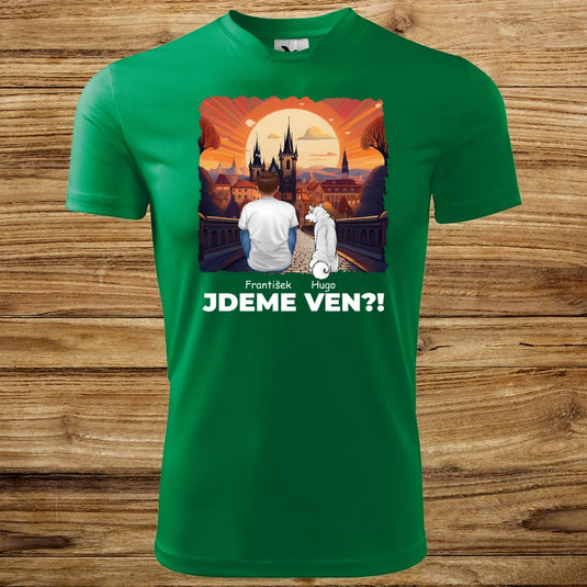 Pánské Funkční tričko se psem - Jdeme Ven Město červené