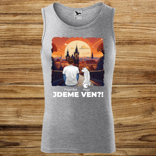 Pánské Tílko se psem - Jdeme Ven Město červené