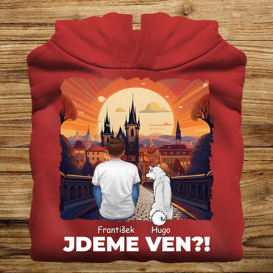 Pánská Mikina se psem - Jdeme Ven Město červené