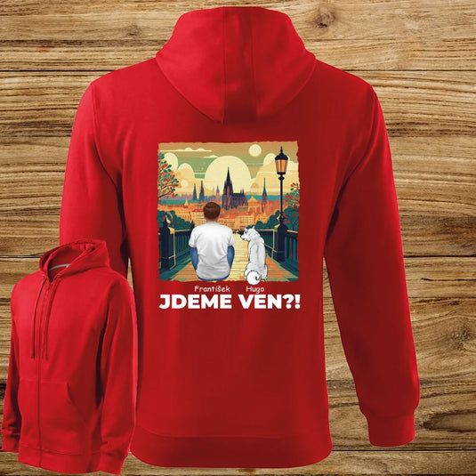 Pánská Mikina na Zip se psem - Jdeme Ven Město zelené
