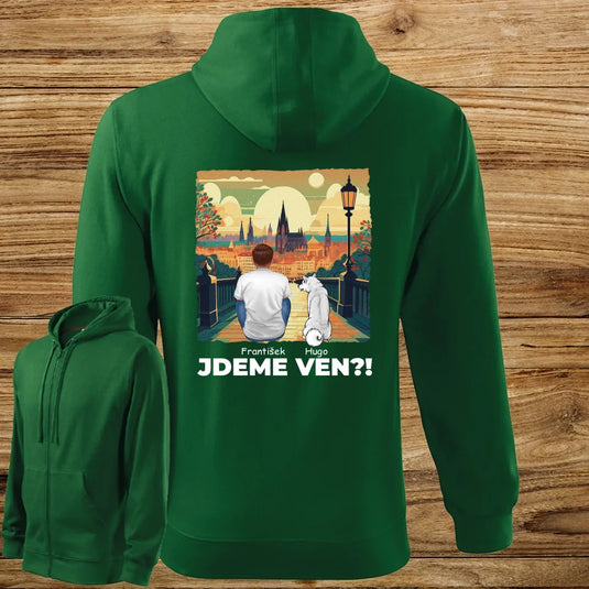 Pánská Mikina na Zip se psem - Jdeme Ven Město zelené