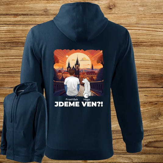 Pánská Mikina na Zip se psem - Jdeme Ven Město červené