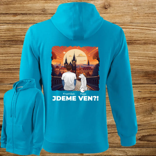 Pánská Mikina na Zip se psem - Jdeme Ven Město červené