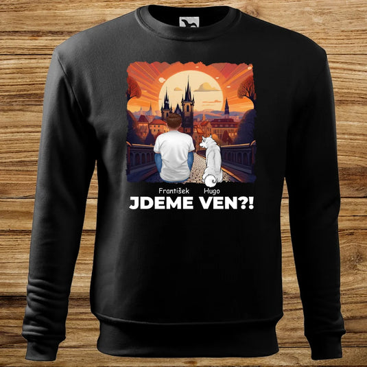 Pánská Mikina bez Kapuce se psem - Jdeme Ven Město červené