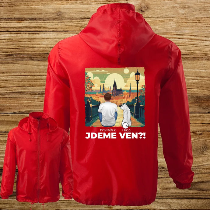 Unisex Větrovka se psem - Muž - Jdeme Ven Město zelené