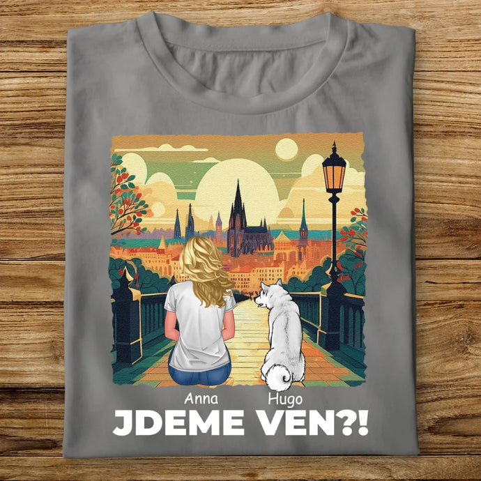 Dámské tričko se psem - Jdeme Ven Město zelené