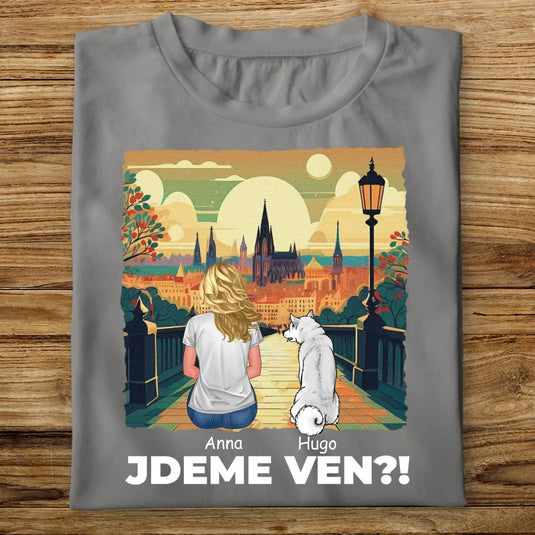 Dámské tričko se psem - Jdeme Ven Město zelené