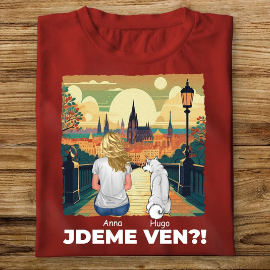 Dámské tričko se psem - Jdeme Ven Město zelené