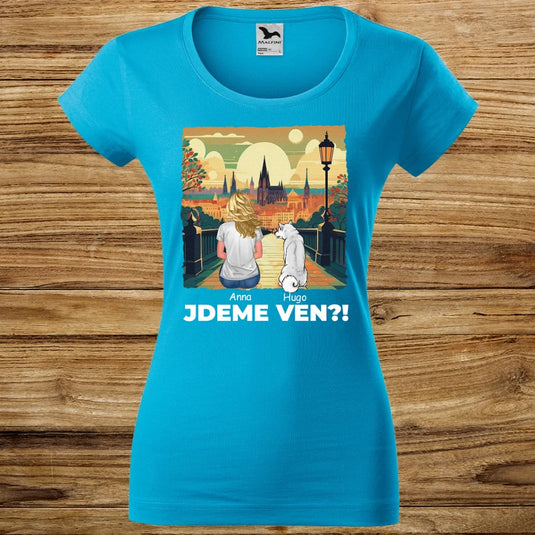 Dámské tričko se psem - Jdeme Ven Město zelené