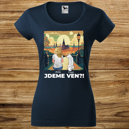 Dámské tričko se psem - Jdeme Ven Město zelené
